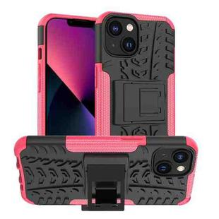 For iPhone 14 Tire Texture TPU + PC Phone Case with Holder (Pink)