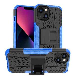 For iPhone 14 Plus Tire Texture TPU + PC Phone Case with Holder (Blue)