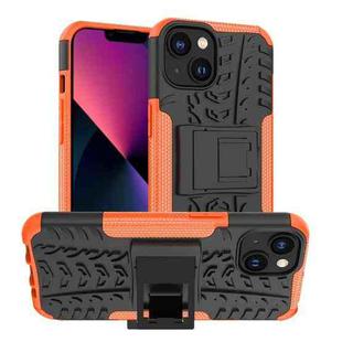 For iPhone 14 Plus Tire Texture TPU + PC Phone Case with Holder (Orange)