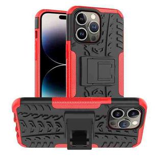 For iPhone 14 Pro Tire Texture TPU + PC Phone Case with Holder(Red)