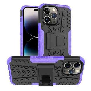 For iPhone 14 Pro Tire Texture TPU + PC Phone Case with Holder(Purple)