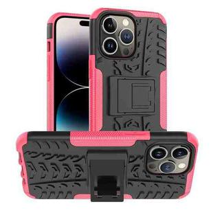 For iPhone 14 Pro Tire Texture TPU + PC Phone Case with Holder(Pink)