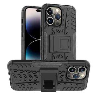 For iPhone 14 Pro Max Tire Texture TPU + PC Phone Case with Holder (Black)