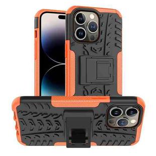 For iPhone 14 Pro Max Tire Texture TPU + PC Phone Case with Holder (Orange)