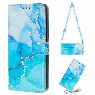 For iPhone 12 Pro Max Crossbody Painted Marble Pattern Leather Phone Case(Blue Green)