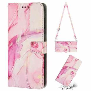 For iPhone 14 Plus Crossbody Painted Marble Pattern Leather Phone Case (Rose Gold)