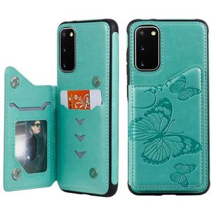 For Galaxy S20 Butterfly Embossing Pattern Shockproof Protective Case with Holder & Card Slots & Photo Frame(Green)