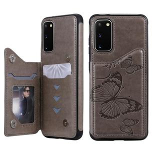 For Galaxy S20 Butterfly Embossing Pattern Shockproof Protective Case with Holder & Card Slots & Photo Frame(Grey)