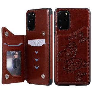 For Galaxy S20 Plus Butterfly Embossing Pattern Shockproof Protective Case with Holder & Card Slots & Photo Frame(Brown)