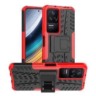 For Xiaomi Redmi K40S Tire Texture TPU + PC Phone Case with Holder(Red)