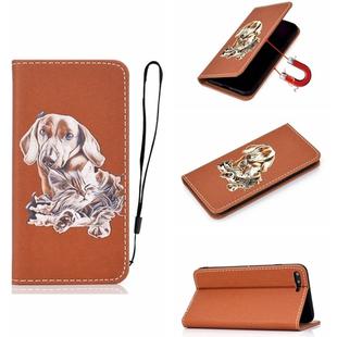 For iPhone SE 2022 / SE 2020 Pure Color Painting Horizontal Flip Leather Case with Card Slot & Holder(Dog)
