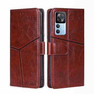 For Xiaomi Redmi K50 Ultra/Xiaomi 12T/Xiaomi 12T Pro Geometric Stitching Leather Phone Case(Dark Brown)