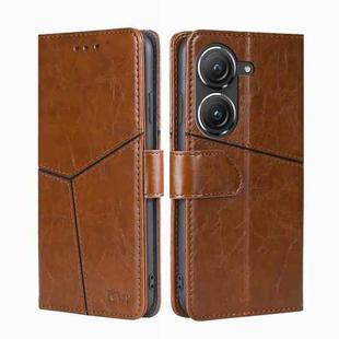 For Asus Zenfone 9 Geometric Stitching Leather Phone Case(Light Brown)