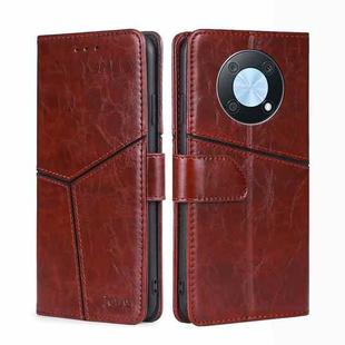 For Huawei nova Y90 4G Geometric Stitching Leather Phone Case(Dark Brown)