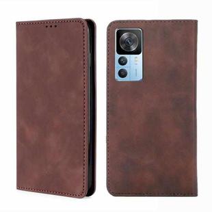 For Xiaomi Redmi K50 Ultra/Xiaomi 12T/Xiaomi 12T Pro Skin Feel Magnetic Horizontal Flip Leather Phone Case(Dark Brown)