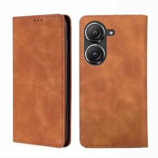 For Asus Zenfone 9 Skin Feel Magnetic Horizontal Flip Leather Phone Case(Light Brown)