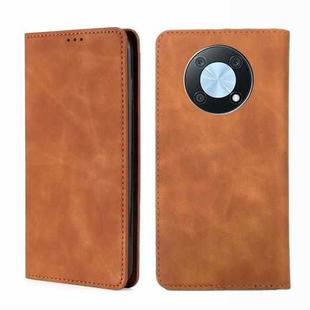 For Huawei nova Y90 4G Skin Feel Magnetic Horizontal Flip Leather Phone Case(Light Brown)