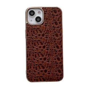 For iPhone 14 Sky Series Nano Electroplating Genuine Leather Phone Case (Coffee)