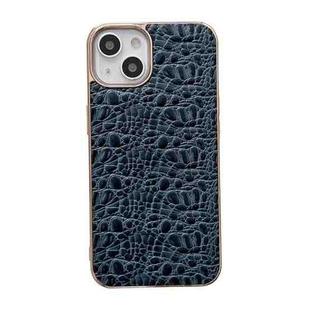 For iPhone 14 Sky Series Nano Electroplating Genuine Leather Phone Case (Blue)