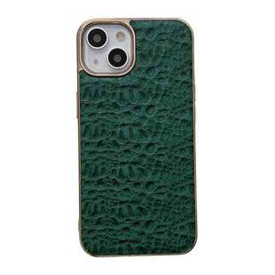 For iPhone 14 Sky Series Nano Electroplating Genuine Leather Phone Case (Green)