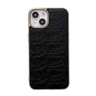 For iPhone 14 Plus Sky Series Nano Electroplating Genuine Leather Phone Case (Black)