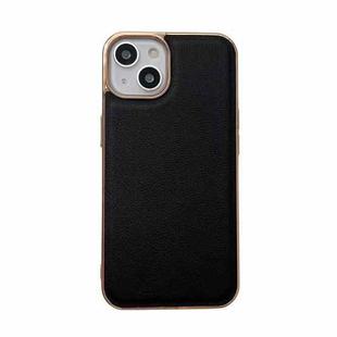 For iPhone 14 Plus Waves Series Nano Electroplating Genuine Leather Phone Case (Black)