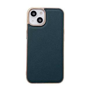 For iPhone 14 Plus Waves Series Nano Electroplating Genuine Leather Phone Case (Green)