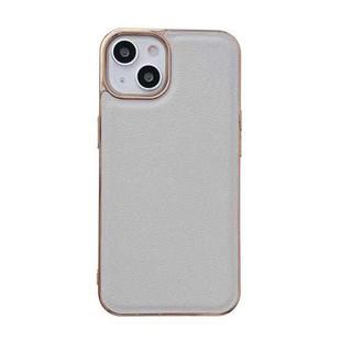 For iPhone 14 Plus Waves Series Nano Electroplating Genuine Leather Phone Case (Grey)
