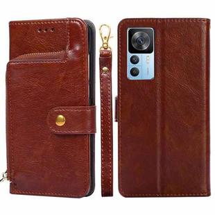 For Xiaomi Redmi K50 Ultra/Xiaomi 12T/Xiaomi 12T Pro Zipper Bag Leather Phone Case(Brown)