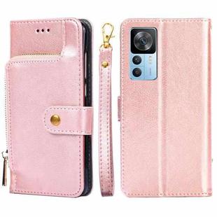 For Xiaomi Redmi K50 Ultra/Xiaomi 12T/Xiaomi 12T Pro Zipper Bag Leather Phone Case(Rose Gold)