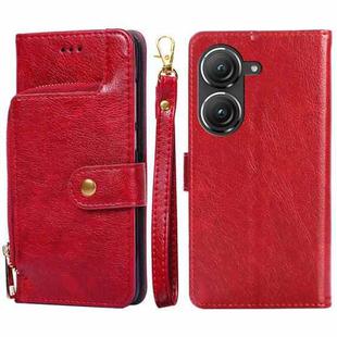 For Asus Zenfone 9 Zipper Bag Leather Phone Case(Red)