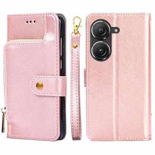 For Asus Zenfone 9 Zipper Bag Leather Phone Case(Rose Gold)