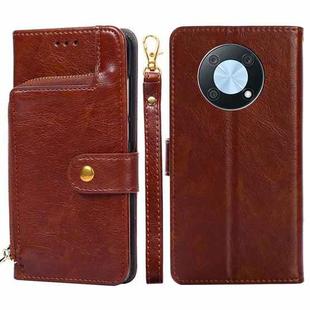 For Huawei nova Y90 4G Zipper Bag Leather Phone Case(Brown)