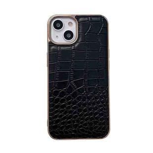 For iPhone 14 Plus Crocodile Texture Genuine Leather Nano Electroplating Phone Case (Black)