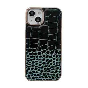 For iPhone 14 Plus Crocodile Texture Genuine Leather Nano Electroplating Phone Case (Dark Green)