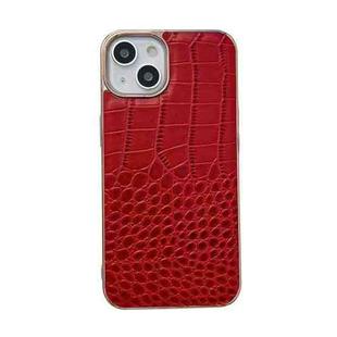 For iPhone 14 Plus Crocodile Texture Genuine Leather Nano Electroplating Phone Case (Red)