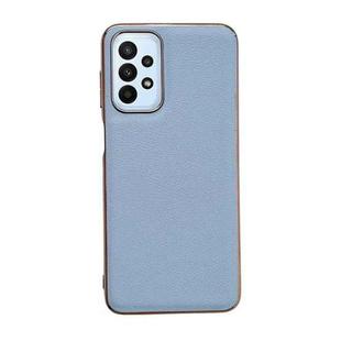 For Samsung Galaxy A13 4G Waves Series Nano Electroplating Genuine Leather Phone Case(Blue)