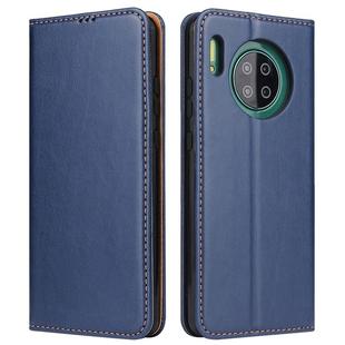 For Huawei Mate 30 Fierre Shann PU Genuine Leather Texture Horizontal Flip Leather Case with Holder & Card Slots & Wallet(Blue)