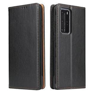 For Huawei P40 Fierre Shann PU Genuine Leather Texture Horizontal Flip Leather Case with Holder & Card Slots & Wallet(Black)