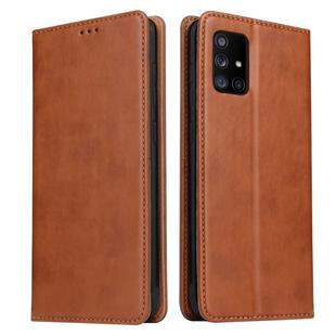 For Galaxy A71 Fierre Shann PU Genuine Leather Texture Horizontal Flip Leather Case with Holder & Card Slots & Wallet(Brown)