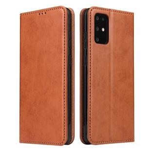 For Galaxy S20 Fierre Shann PU Genuine Leather Texture Horizontal Flip Leather Case with Holder & Card Slots & Wallet(Brown)