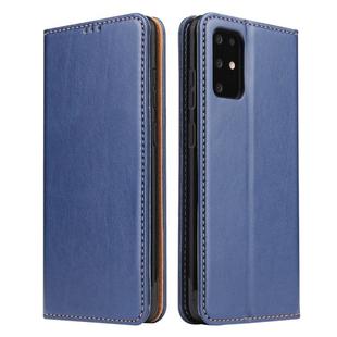 For Galaxy S20+ Fierre Shann PU Genuine Leather Texture Horizontal Flip Leather Case with Holder & Card Slots & Wallet(Blue)