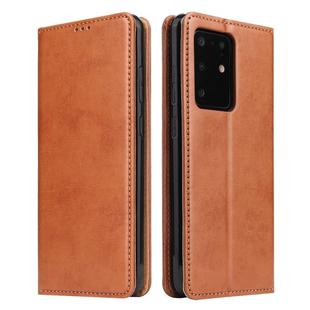 For Galaxy S20 Ultra Fierre Shann PU Genuine Leather Texture Horizontal Flip Leather Case with Holder & Card Slots & Wallet(Brown)