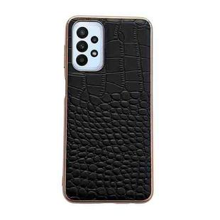 For Samsung Galaxy A13 4G Crocodile Texture Genuine Leather Nano Electroplating Phone Case(Black)