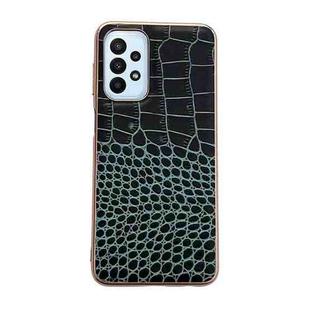 For Samsung Galaxy A13 4G Crocodile Texture Genuine Leather Nano Electroplating Phone Case(Dark Green)