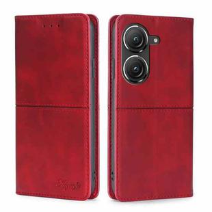 For Asus Zenfone 9 Cow Texture Magnetic Horizontal Flip Leather Phone Case(Red)