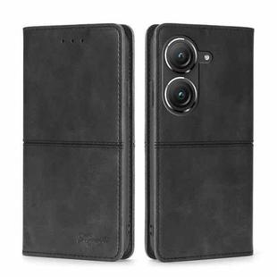 For Asus Zenfone 9 Cow Texture Magnetic Horizontal Flip Leather Phone Case(Black)