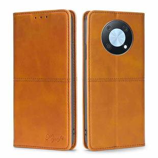 For Huawei nova Y90 4G Cow Texture Magnetic Horizontal Flip Leather Phone Case(Light Brown)