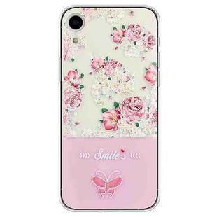 For iPhone XR Bronzing Butterfly Flower TPU Phone Case(Peony)