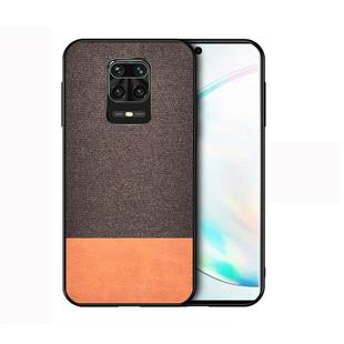 For Xiaomi Redmi Note 9 Pro Shockproof Splicing PU + Cloth Texture PC + TPU Protective Case(Brown)